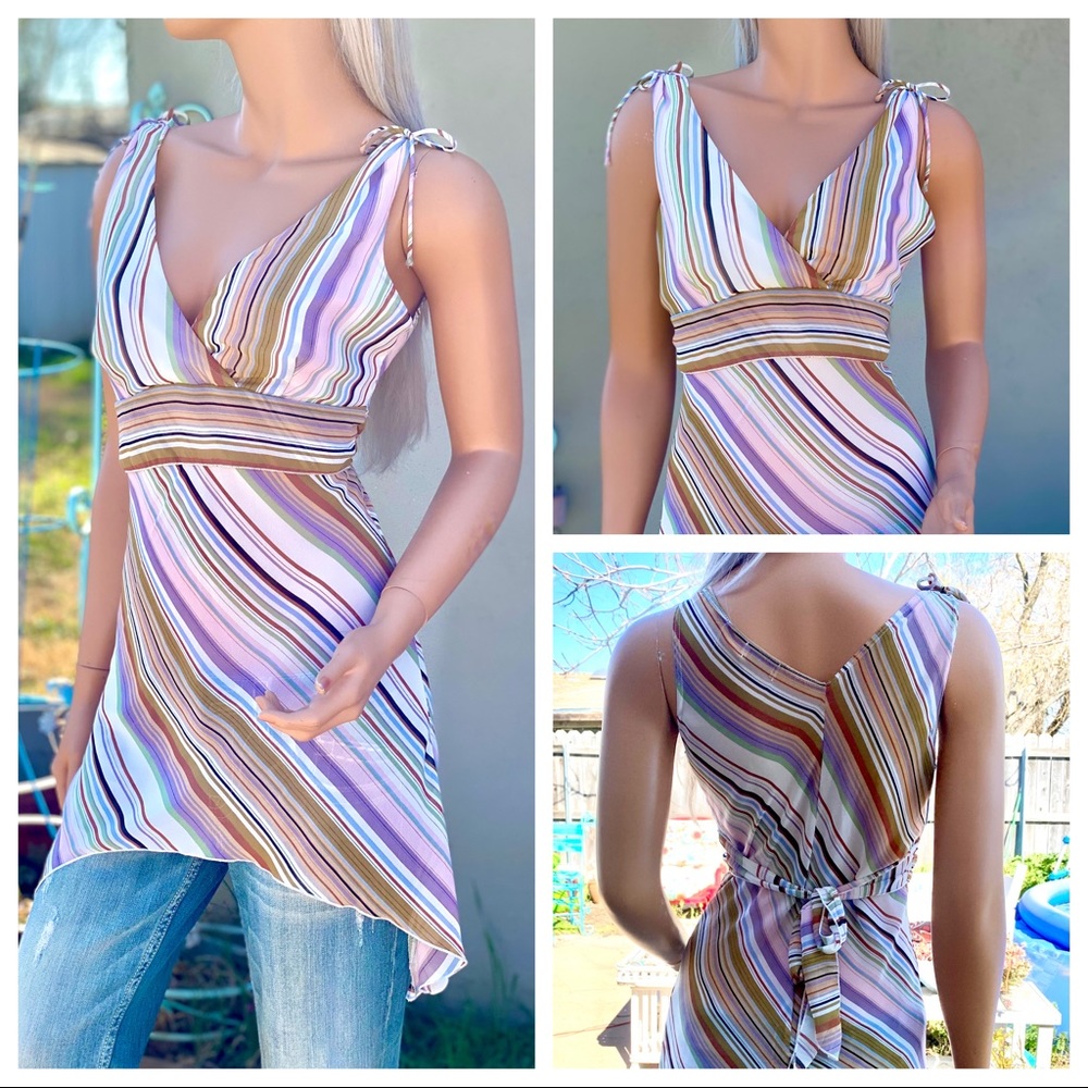 VTG❤️RARE Charlotte Russe Asymmetrical Chemise Empire Waist Tie Back Blouse - Picture 13 of 16